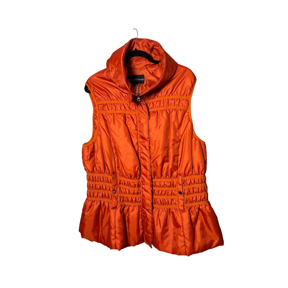 Ashley Stewart Women Puffer Vest Plus Size 22/24 Orange Peplum Smocked Gorpcore